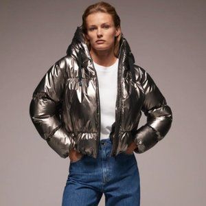 Zara Faux Vinyl Puffer Jacket sz XL